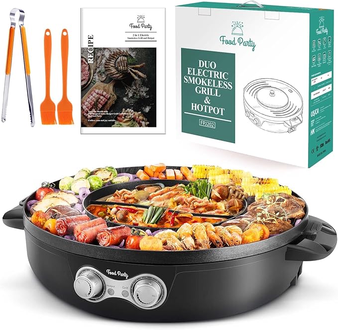 Food Party Electric Hot Pot Korean BBQ Grill Hotpot Pot Electric with Detachable Cooking Plate 220V