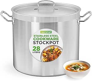 NutriChef Stainless Steel Stock Pot with Lid, 28.4L Big Stockpots for Stew, Soup, Pasta